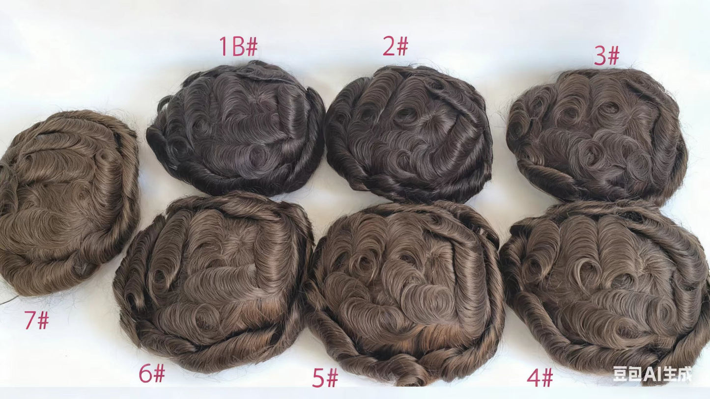 US Full Poly Men Hair piece 0.12mm Skin PU Injection Toupee for Men Real Human Hair System Prosthesis Capilar