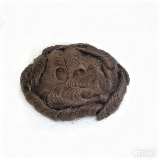 US Full Poly Men Hair piece 0.12mm Skin PU   Injection Toupee for Men Real Human Hair System   Prosthesis Capilar