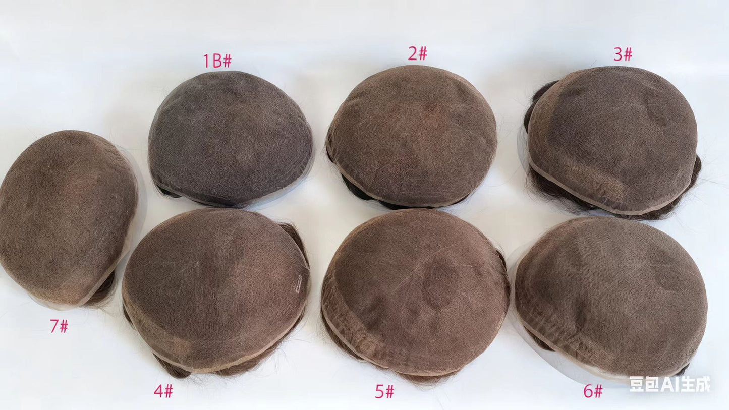 US Full Poly Men Hair piece 0.12mm Skin PU   Injection Toupee for Men Real Human Hair System   Prosthesis Capilar